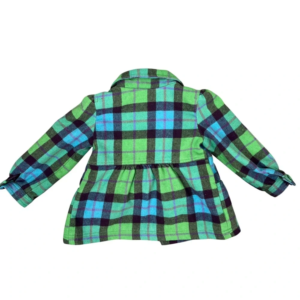 babyGap Toddler Girls Green Blue‎ Plaid Wool Blend Double Breasted Pea Coat 4Y